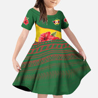 Zimbabwe Flag Map and Red Hibiscus Flowers Family Matching Off Shoulder Maxi Dress and Hawaiian Shirt with African Tribal Pattern