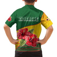 Zimbabwe Flag Map and Red Hibiscus Flowers Family Matching Puletasi and Hawaiian Shirt with African Tribal Pattern