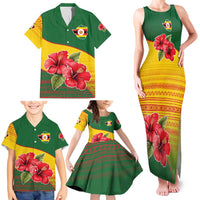 Zimbabwe Flag Map and Red Hibiscus Flowers Family Matching Tank Maxi Dress and Hawaiian Shirt with African Tribal Pattern