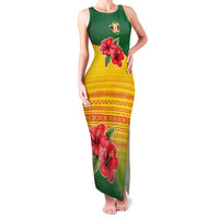 Zimbabwe Flag Map and Red Hibiscus Flowers Family Matching Tank Maxi Dress and Hawaiian Shirt with African Tribal Pattern