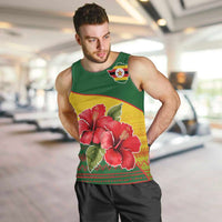 Zimbabwe Flag Map and Red Hibiscus Flowers Men Tank Top with African Tribal Pattern