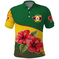 Zimbabwe Flag Map and Red Hibiscus Flowers Polo Shirt with African Tribal Pattern