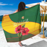 Zimbabwe Flag Map and Red Hibiscus Flowers Sarong with African Tribal Pattern