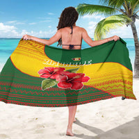 Zimbabwe Flag Map and Red Hibiscus Flowers Sarong with African Tribal Pattern