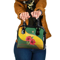 Zimbabwe Flag Map and Red Hibiscus Flowers Shoulder Handbag with African Tribal Pattern