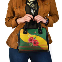 Zimbabwe Flag Map and Red Hibiscus Flowers Shoulder Handbag with African Tribal Pattern