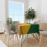 Zimbabwe Flag Map and Red Hibiscus Flowers Tablecloth with African Tribal Pattern