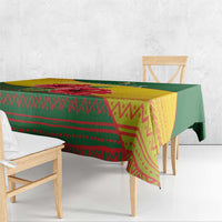 Zimbabwe Flag Map and Red Hibiscus Flowers Tablecloth with African Tribal Pattern