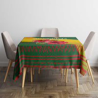 Zimbabwe Flag Map and Red Hibiscus Flowers Tablecloth with African Tribal Pattern