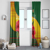 Zimbabwe Flag Map and Red Hibiscus Flowers Window Curtain with African Tribal Pattern