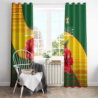 Zimbabwe Flag Map and Red Hibiscus Flowers Window Curtain with African Tribal Pattern