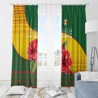 Zimbabwe Flag Map and Red Hibiscus Flowers Window Curtain with African Tribal Pattern