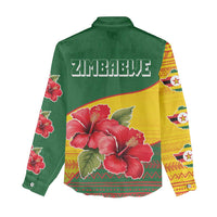 Zimbabwe Flag Map and Red Hibiscus Flowers Women Casual Shirt with African Tribal Pattern