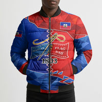 Haiti Flag Day Arcahaie 1803 Bomber Puffer Jacket Geometric Low Poly Flag Art - Birthplace Of Liberty Graphic