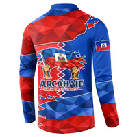 Haiti Flag Day Arcahaie 1803 Button Sweatshirt Geometric Low Poly Flag Art - Birthplace Of Liberty Graphic