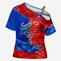 Haiti Flag Day Arcahaie 1803 Cross Shoulder Shirt Geometric Low Poly Flag Art - Birthplace Of Liberty Graphic