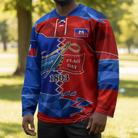 Haiti Flag Day Arcahaie 1803 Hockey Jersey Geometric Low Poly Flag Art - Birthplace Of Liberty Graphic