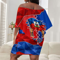 Haiti Flag Day Arcahaie 1803 Off Shoulder Short Dress Geometric Low Poly Flag Art - Birthplace Of Liberty Graphic