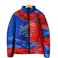 Haiti Flag Day Arcahaie 1803 Padded Jacket Geometric Low Poly Flag Art - Birthplace Of Liberty Graphic