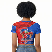 Haiti Flag Day Arcahaie 1803 Raglan Cropped T shirt Geometric Low Poly Flag Art - Birthplace Of Liberty Graphic