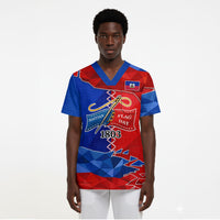 Haiti Flag Day Arcahaie 1803 Scrub Top Geometric Low Poly Flag Art - Birthplace Of Liberty Graphic