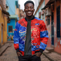 Haiti Flag Day Arcahaie 1803 Sleeve Zip Bomber Jacket Geometric Low Poly Flag Art - Birthplace Of Liberty Graphic