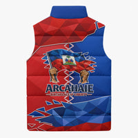 Haiti Flag Day Arcahaie 1803 Sleeveless Puffer Jacket Geometric Low Poly Flag Art - Birthplace Of Liberty Graphic