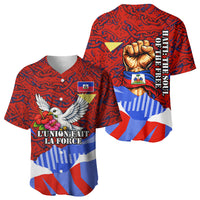 Haiti Flag Day Soul Of The Free L Union Fait La Force Baseball Jersey Peace Dove And Power Fist Art With Hibiscus And Broken Chains
