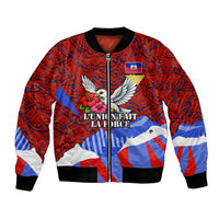 Haiti Flag Day Soul Of The Free L Union Fait La Force Bomber Jacket Peace Dove And Power Fist Art With Hibiscus And Broken Chains