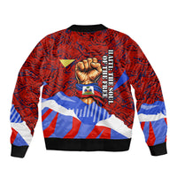 Haiti Flag Day Soul Of The Free L Union Fait La Force Bomber Jacket Peace Dove And Power Fist Art With Hibiscus And Broken Chains