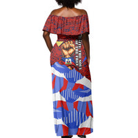 Haiti Flag Day Soul Of The Free L Union Fait La Force Off Shoulder Maxi Dress Peace Dove And Power Fist Art With Hibiscus And Broken Chains