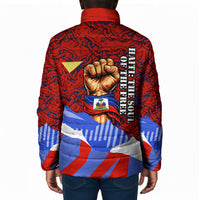 Haiti Flag Day Soul Of The Free L Union Fait La Force Padded Jacket Peace Dove And Power Fist Art With Hibiscus And Broken Chains