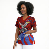 Haiti Flag Day Soul Of The Free L Union Fait La Force Scrub Top Peace Dove And Power Fist Art With Hibiscus And Broken Chains
