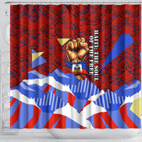 Haiti Flag Day Soul Of The Free L Union Fait La Force Shower Curtain Peace Dove And Power Fist Art With Hibiscus And Broken Chains