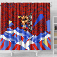 Haiti Flag Day Soul Of The Free L Union Fait La Force Shower Curtain Peace Dove And Power Fist Art With Hibiscus And Broken Chains