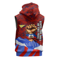 Haiti Flag Day Soul Of The Free L Union Fait La Force Sleeveless Hoodie Peace Dove And Power Fist Art With Hibiscus And Broken Chains