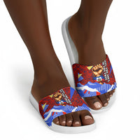 Haiti Flag Day Soul Of The Free L Union Fait La Force Slide Sandals Peace Dove And Power Fist Art With Hibiscus And Broken Chains