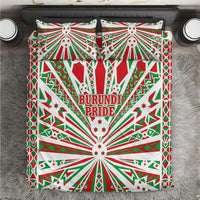 Burundi Pride Beat Of 1962 Independence Day Bedding Set Traditional Karyenda Drummer Art With Flag Sunburst Design