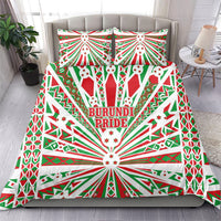 Burundi Pride Beat Of 1962 Independence Day Bedding Set Traditional Karyenda Drummer Art With Flag Sunburst Design