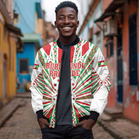 Burundi Pride Beat Of 1962 Independence Day Bomber Jacket Traditional Karyenda Drummer Art With Flag Sunburst Design