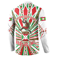 Burundi Pride Beat Of 1962 Independence Day Button Sweatshirt Traditional Karyenda Drummer Art With Flag Sunburst Design