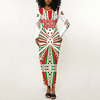 Burundi Pride Beat Of 1962 Independence Day Long Sleeve Bodycon Dress Traditional Karyenda Drummer Art With Flag Sunburst Design