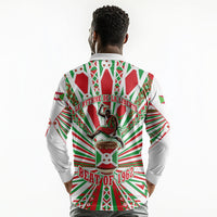 Burundi Pride Beat Of 1962 Independence Day Long Sleeve Polo Shirt Traditional Karyenda Drummer Art With Flag Sunburst Design