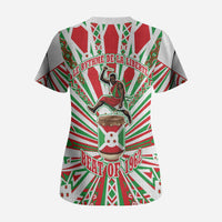 Burundi Pride Beat Of 1962 Independence Day Scrub Top Traditional Karyenda Drummer Art With Flag Sunburst Design