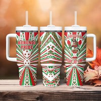 Burundi Pride Beat Of 1962 Independence Day Tumbler With Handle Traditional Karyenda Drummer Art With Flag Sunburst Design