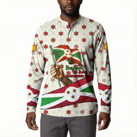 Burundi 1st July Independence Day Button Sweatshirt Patriotic Flag Portrait Art - Geometric Star Pattern