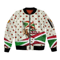 Burundi 1st July Independence Day Sleeve Zip Bomber Jacket Patriotic Flag Portrait Art - Geometric Star Pattern