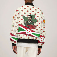 Burundi 1st July Independence Day Sleeve Zip Bomber Jacket Patriotic Flag Portrait Art - Geometric Star Pattern