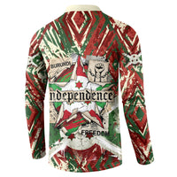 Burundi Independence Day Button Sweatshirt 1st July 1962 Distressed Grunge Flag Art - Broken Chains And Freedom Star
