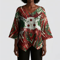 Burundi Independence Day Kimono Sleeve Blouse 1st July 1962 Distressed Grunge Flag Art - Broken Chains And Freedom Star
